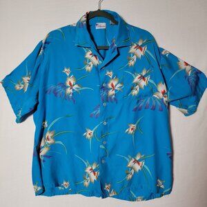 Islander Shirt Button Up Mens Sz XL Short Sleeve Tropical Print  Blue Floral